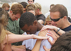 A Pepperdine student getting baptized.