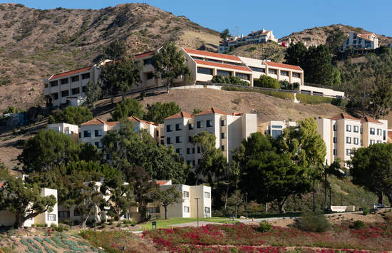The Caruso School of Law seen from the field at Pepperdine University