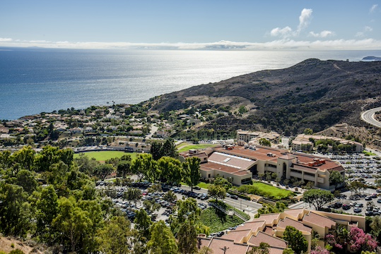 drone view of peperdine malibu campus