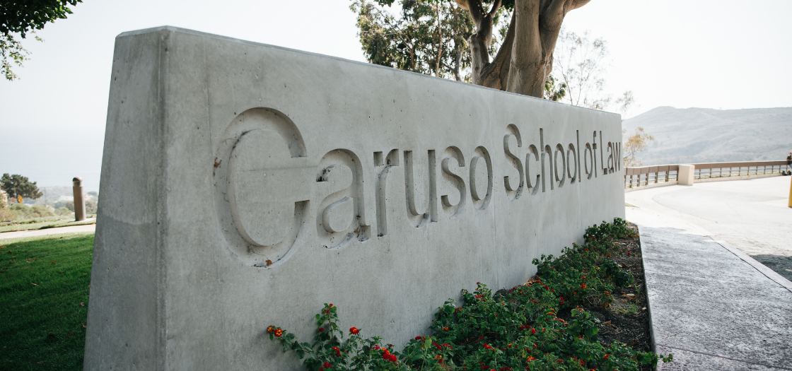 Caruso School of Law monument sign