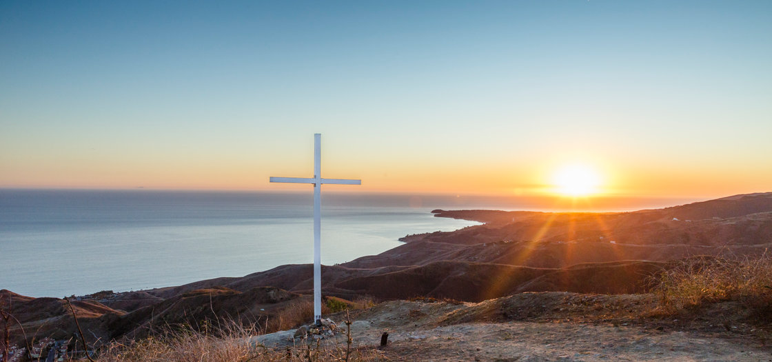 cross and sunset in Malibu 
