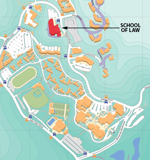 campus map denoting school of law location on Pepperdine