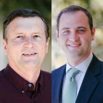 Photo collage of Ed Larson and Michael Helfand head shots