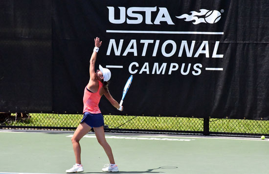Jessica Failla serving a tennis ball at the USTA National tournament 